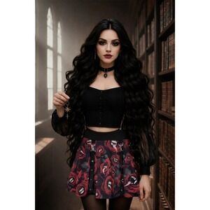 Killstar Horror Red Rose Vampire Teeth Suspender Skater Skirt M Goth Y2K 90s